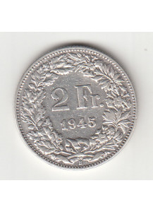 1945 - Svizzera Argento 2 Francs Silver Switzerland Standing Helvetia
